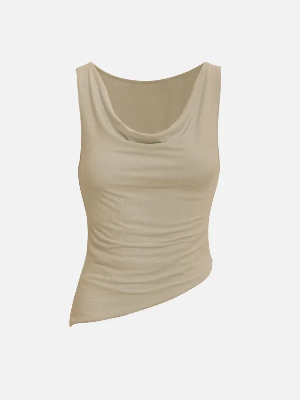 Eco-SkinKiss® Rib Cowl Collar Asymmetrical Hem Tank sold by ogl move