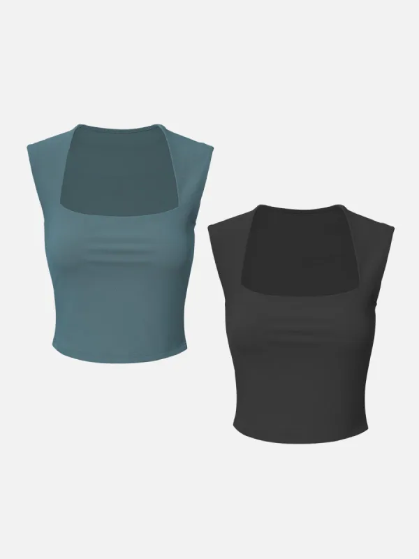 IcyAir® Cooling Tapered Square Neck Wide Shoulder Tank Top-2Pcs Set sold by ogl move
