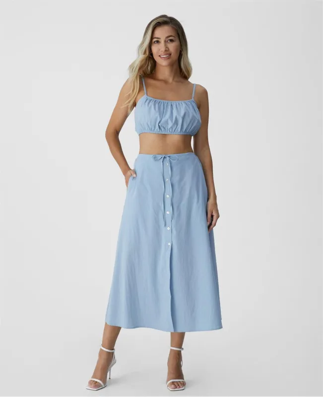 Super Cropped Ruched Cami & A-Line Placket Skirt-2Pcs Set sold by ogl move