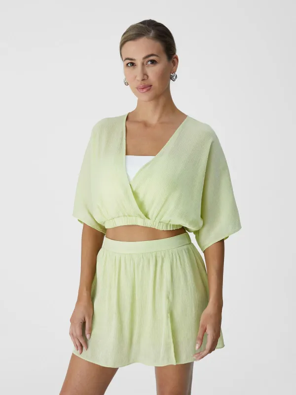 Silk-Like Pull Over Kimono Crop Top & Split Mini Skort-2Pcs Set sold by ogl move