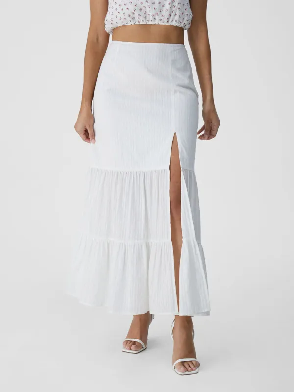 Beautiful Embroidered Tier Slit Midi Skirt sold by ogl move