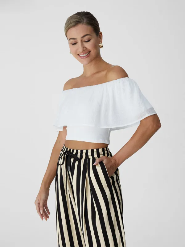 Silk-Like Romance Off-The-Shoulder Cropped Top sold by ogl move