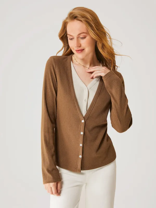 Cashmere-Like Double Layered Placket Cardigan sold by ogl move