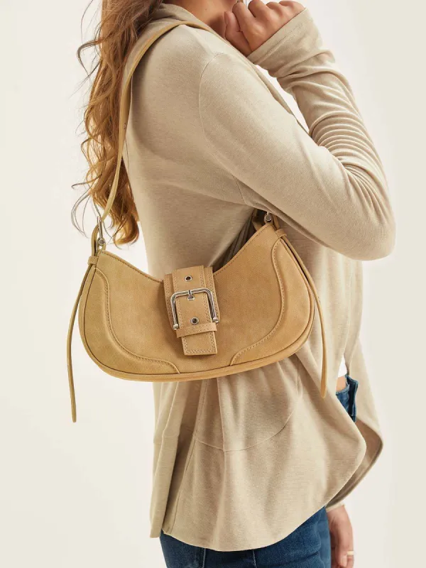Suede Buckle Baguette Shoulder Bag sold by ogl move