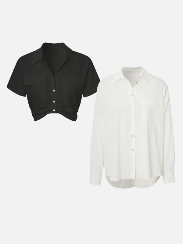 Summer Cooling Button-Up Shirt & V Neck Cropped Shirt Top-2Pcs Set sold by ogl move