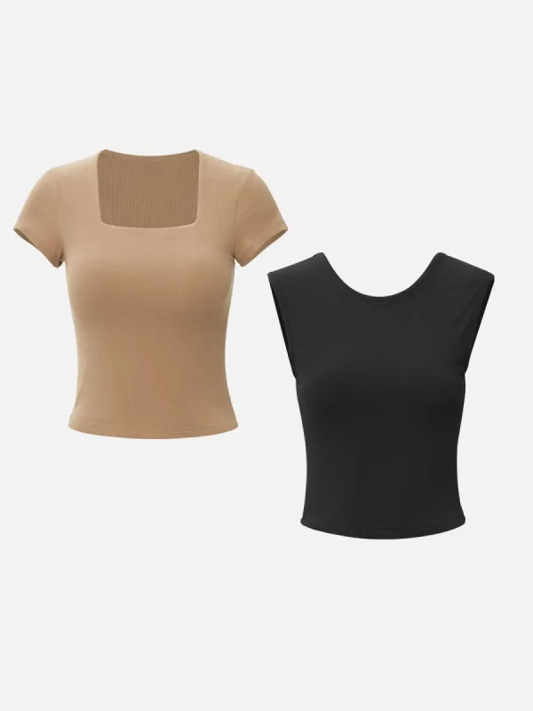 Sqaure Neck Cooling Brami Top & Low-Back Brami Tank-2Pcs Set sold by ogl move