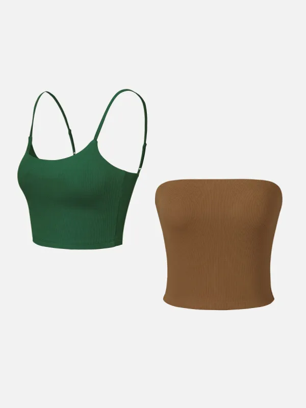 Adjustable Straps U-Neck Bra Top & Brami Tube Top-2Pcs Set sold by ogl move