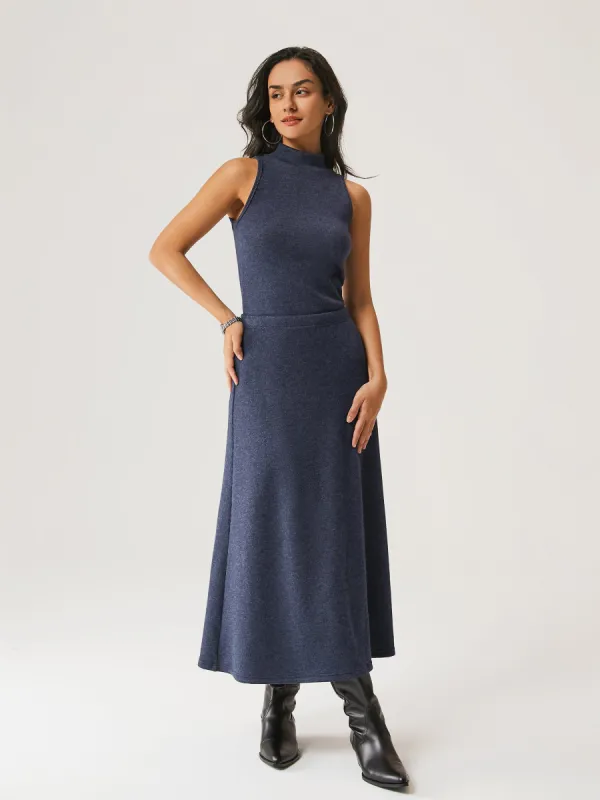 Cashsoft Underlayer Mockneck Tank & Elastic Waist A-Line Midi Skirt 2Pcs Set sold by ogl move
