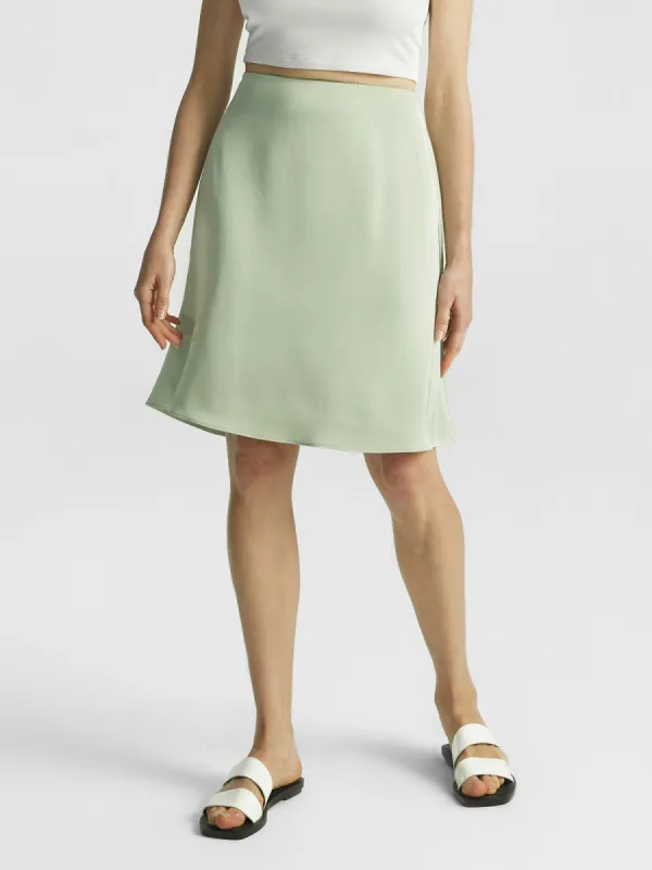 Silk-Like Airy Lace-Trim Waist Knee-Length Skirt sold by ogl move