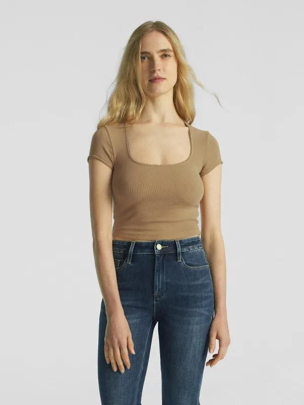 Plantive™ Scallop Trims Tapered Square Neck Crop Top made by OGLmove
