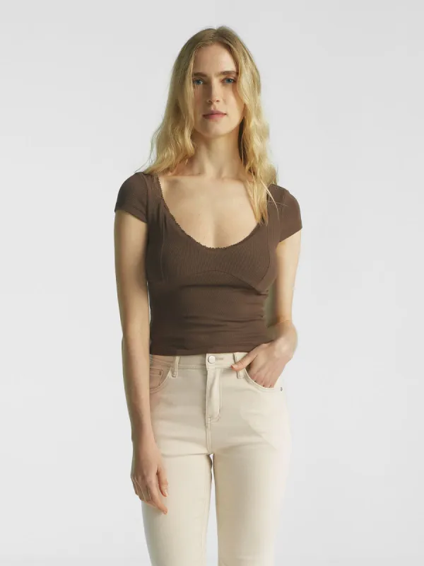 Eco-SkinKiss® Lace Trim V Neck Top sold by ogl move