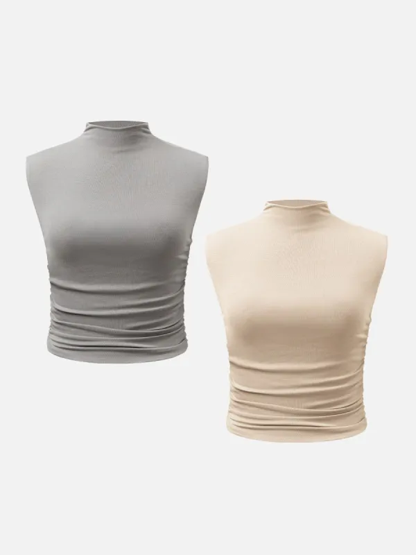 Eco-SkinKiss® Workleisure Mock Neck Ruched Sides Tank Top sold by ogl move