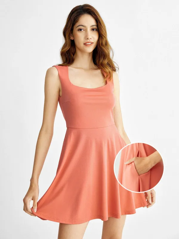 Square Neck Ruffle Flounce Mini Dress with Pockets sold by ogl move