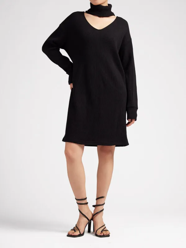 Mock Neck V-Shaped Cutout Sweater Dress sold by ogl move