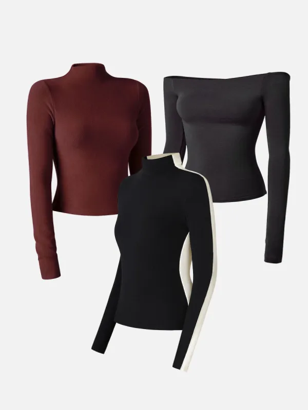 Multi-Wear Body Top&Mock Neck Crop Top&Two-way Color Block Top -3Pcs Set sold by ogl move