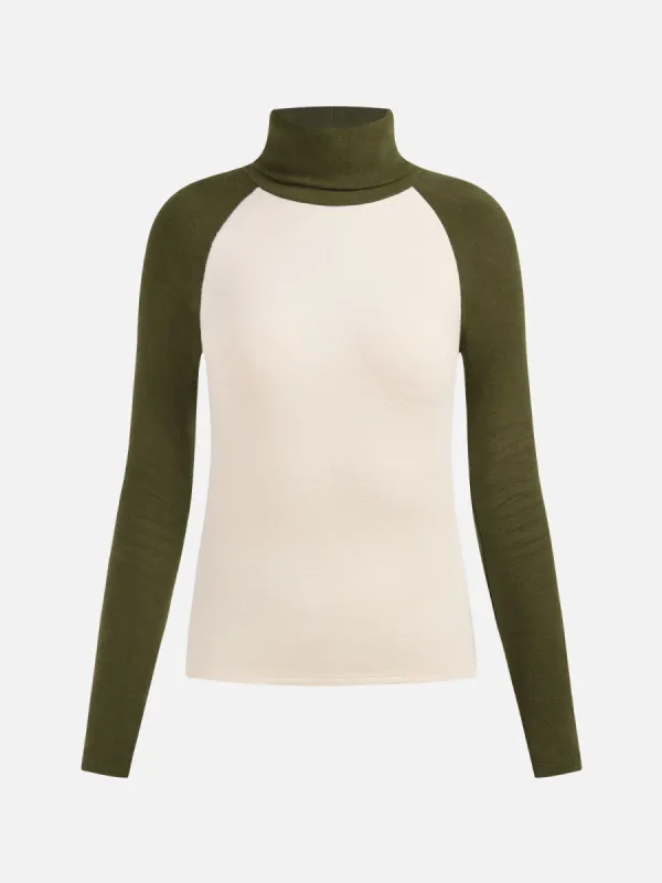 Eco-Mousse® Colorblock Raglan Sleeve Turtleneck Top sold by ogl move