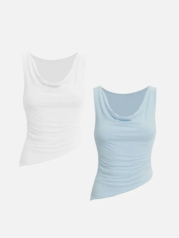 Eco-SkinKiss® Rib Cowl Collar Asymmetrical Hem Tank-2Pcs Set sold by ogl move