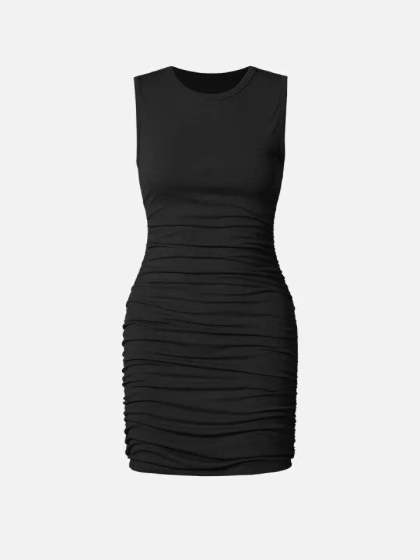 Eco-SkinKiss® Ruched Sides Crew Mini Dress sold by ogl move