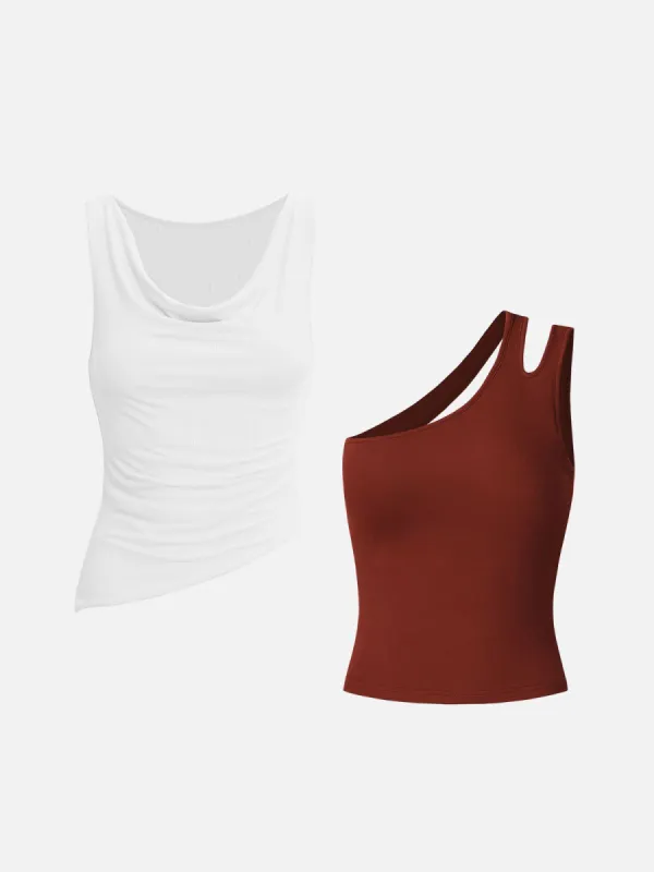 Eco-SkinKiss® Asymmetrical Hem Tank & Cutout Back Brami Tank-2Pcs Set sold by ogl move