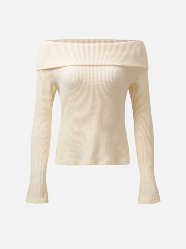 Waffle Striped Off The Shoulder Knit Tops sold by ogl move