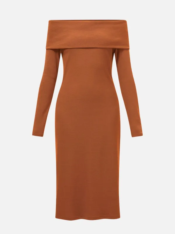 Off-the-shoulder Long Sleeve Midi Knit Dress sold by ogl move