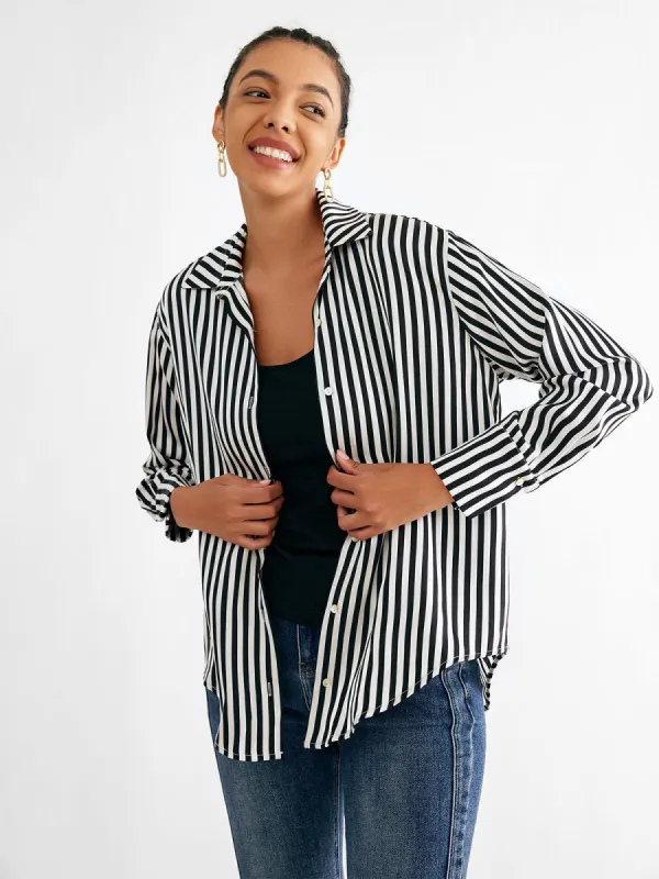 Silk-Like Striped Acetate Oversized Button-Up Shirt sold by ogl move