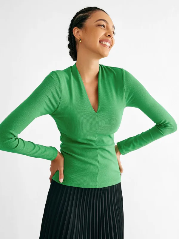 Plantive™ V-Neck Fitted Shirt with Built-In Bra sold by ogl move