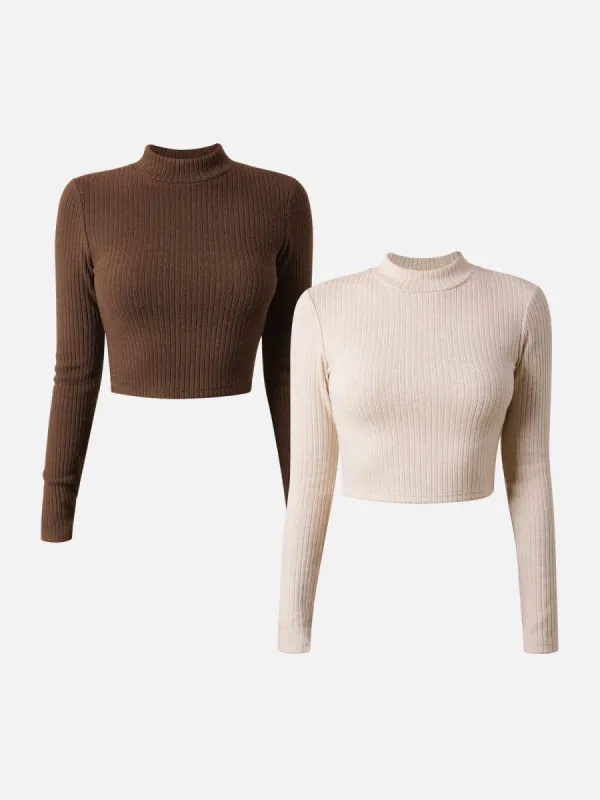 Cashmere-Like Thermal Mock Neck Crop Top -2Pcs Set sold by ogl move