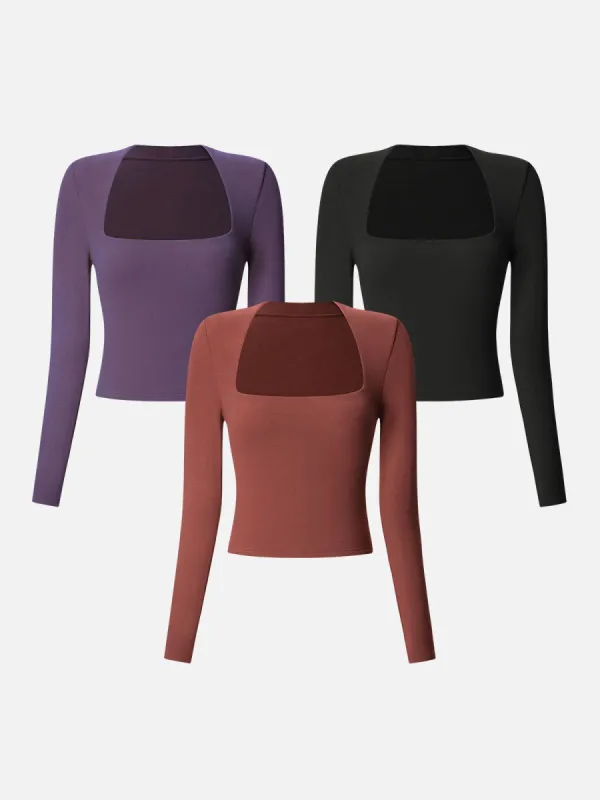 Eco-Mousse® Brushed Tapered Square Neck Long Sleeve Top-3Pcs Set sold by ogl move