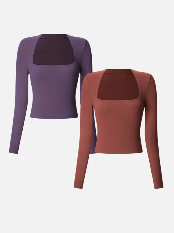 Eco-Mousse® Brushed Tapered Square Neck Long Sleeve Top-2Pcs Set sold by ogl move