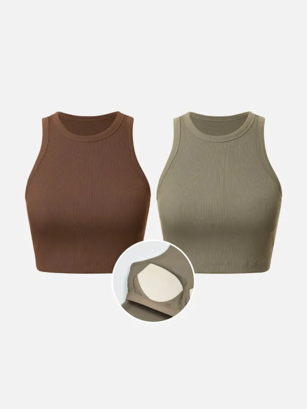 Plantive™ Ribbed Cropped Sleeveless Bra Top-2Pcs Set sold by ogl move