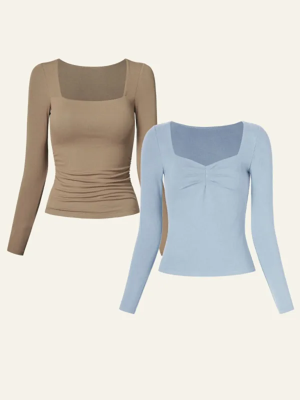 Square Neck Ruched Brami Top Anti-Bacteria Sweetheart Brami Top 2Pcs Set sold by ogl move