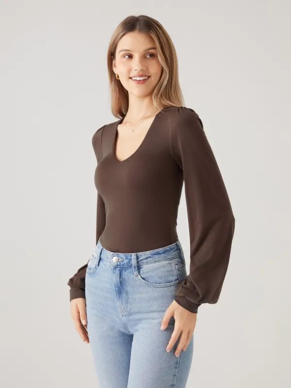 Tencel Plunge-V Puff Sleeve Brami Top sold by ogl move