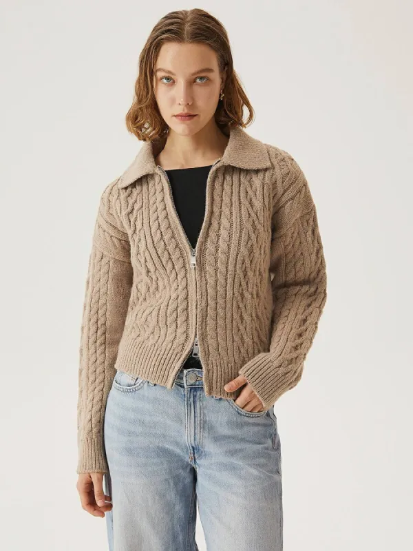 Cable Knit Zip-Up Cardigan sold by ogl move