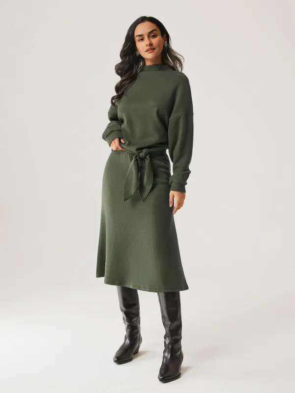 Cashsoft Mockneck Tie-Waist Top & Flare Midi Skirt 2Pcs Set sold by ogl move