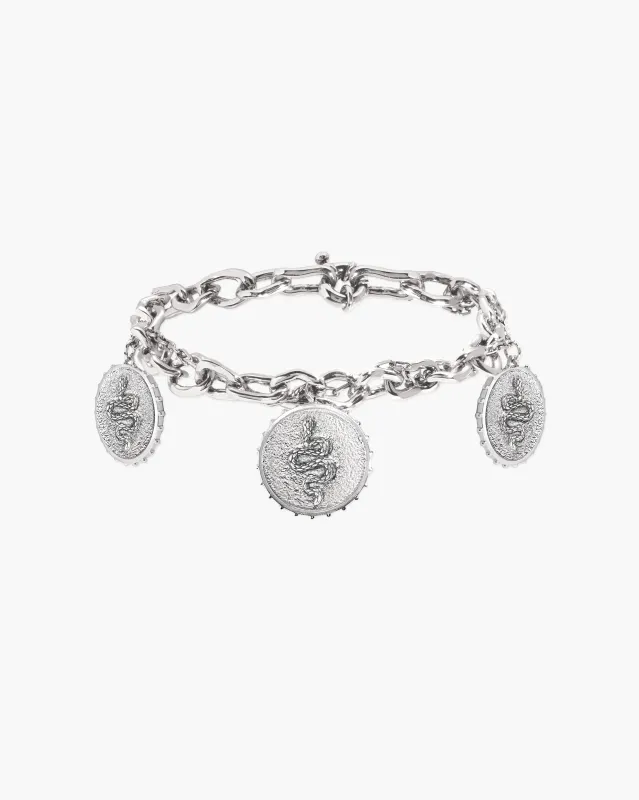 Trinity Snake Coin Double Chain Bracelet in Silver sold by En Route Jewelry
