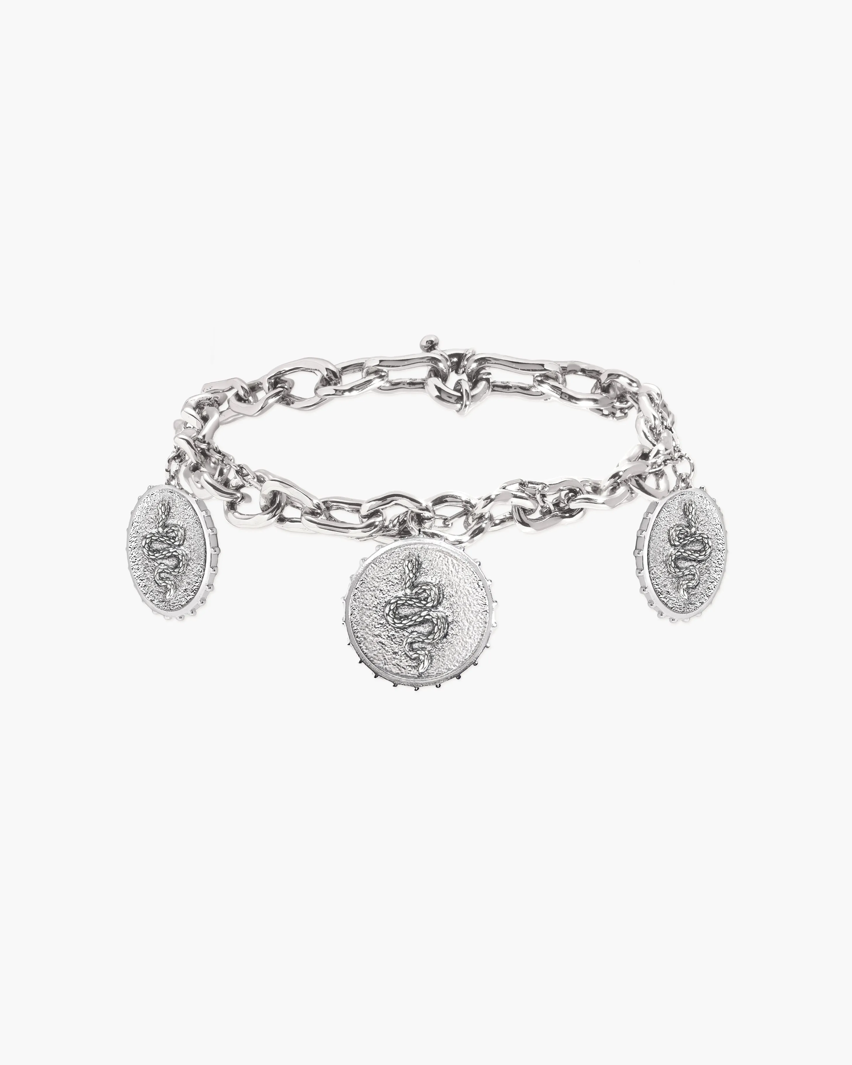 Trinity Snake Coin Double Chain Bracelet in Silver sold by En Route Jewelry