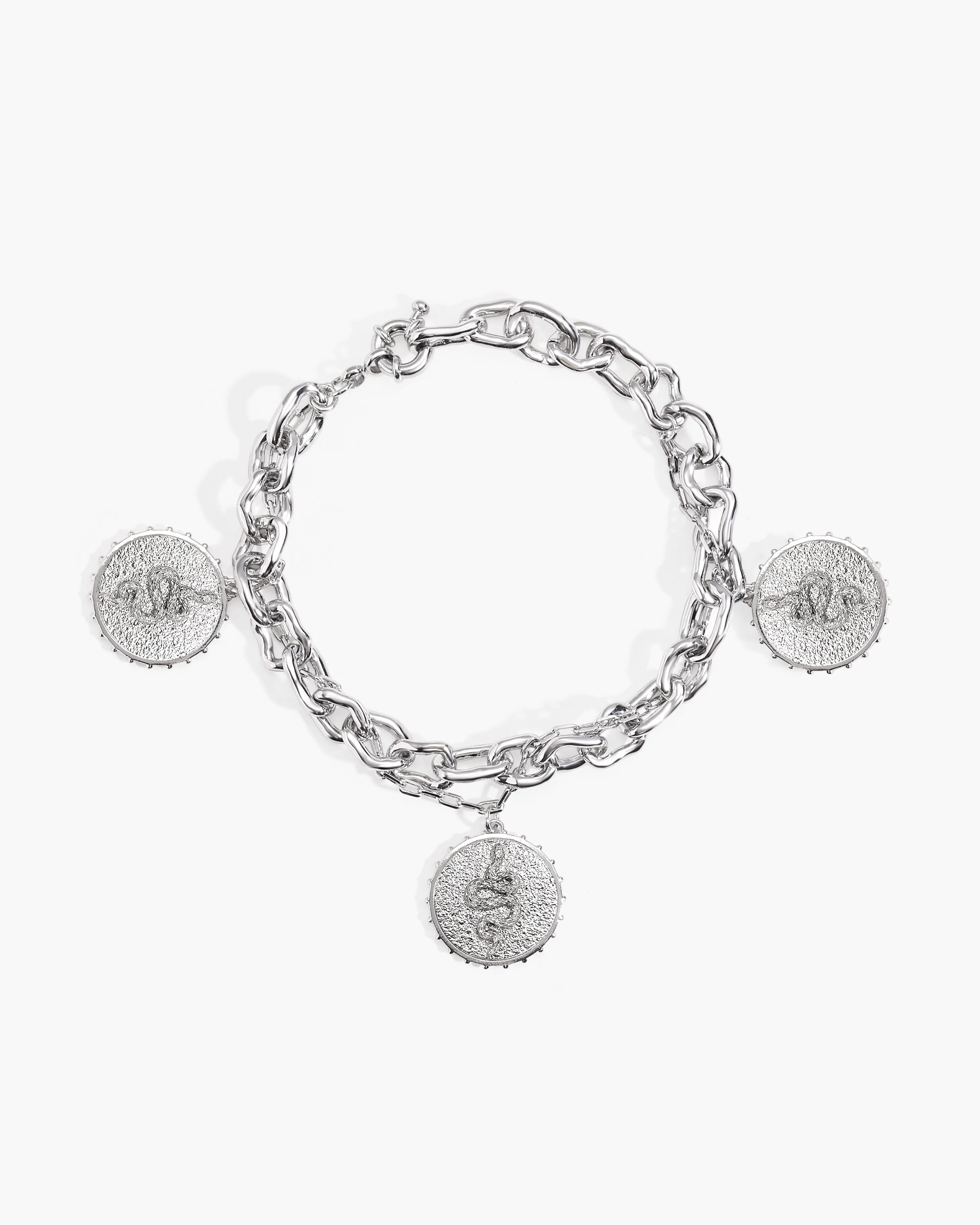 Trinity Snake Coin Double Chain Bracelet in Silver sold by En Route Jewelry product image thumbnail 4