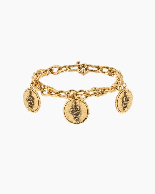 Trinity Snake Coin Double Chain Bracelet in Gold sold by En Route Jewelry