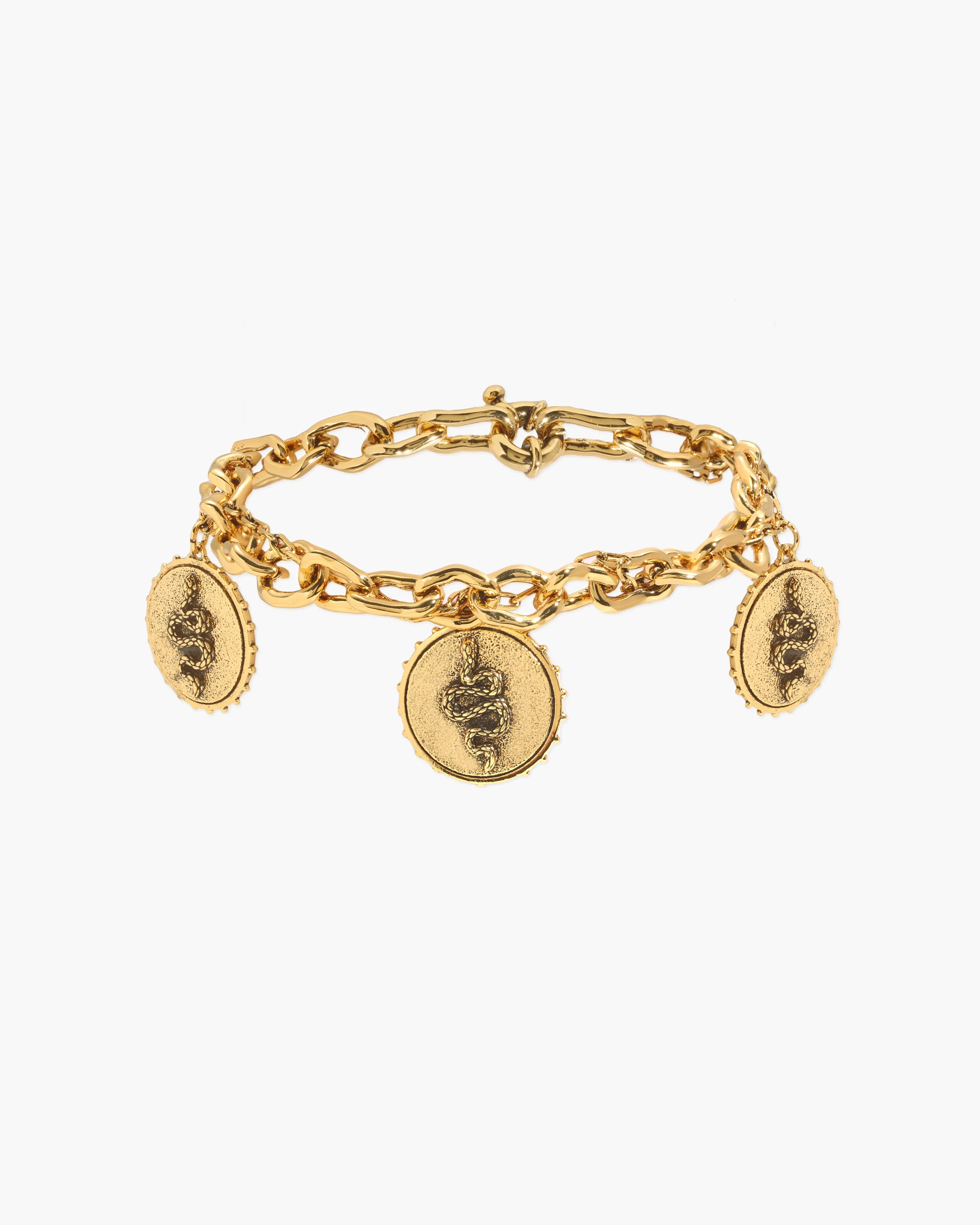 Trinity Snake Coin Double Chain Bracelet in Gold sold by En Route Jewelry