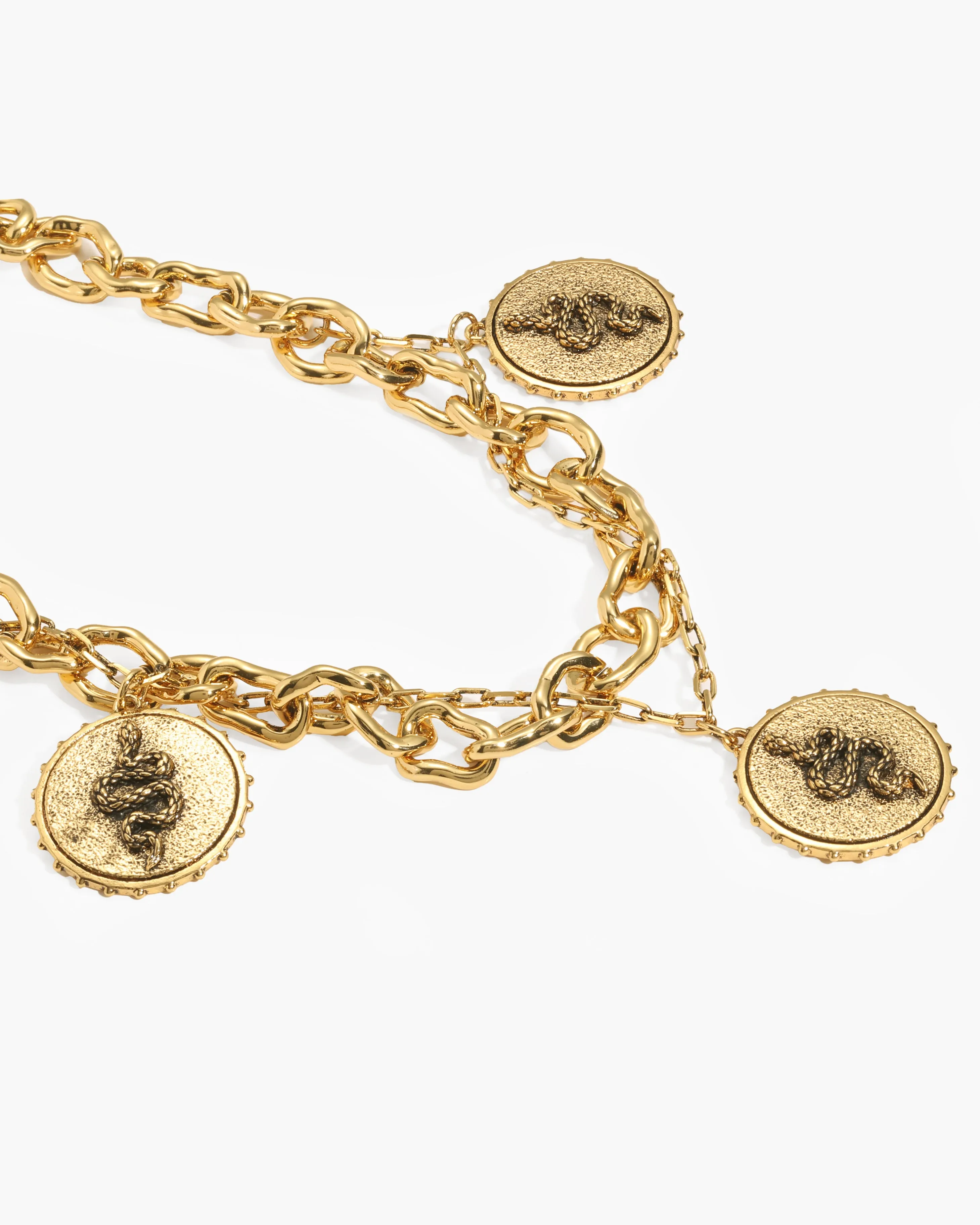Trinity Snake Coin Double Chain Bracelet in Gold sold by En Route Jewelry product image thumbnail 3