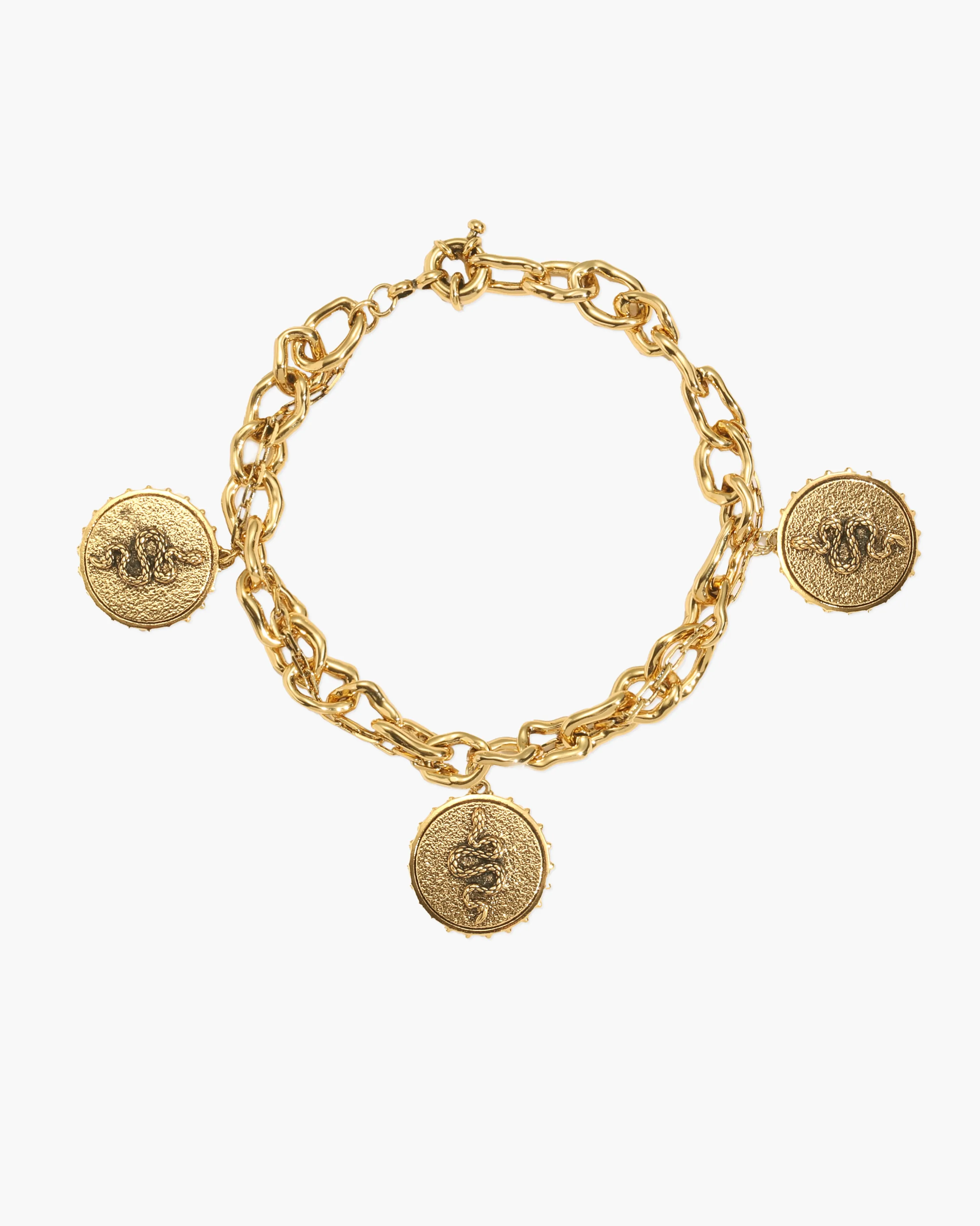 Trinity Snake Coin Double Chain Bracelet in Gold sold by En Route Jewelry product image thumbnail 4