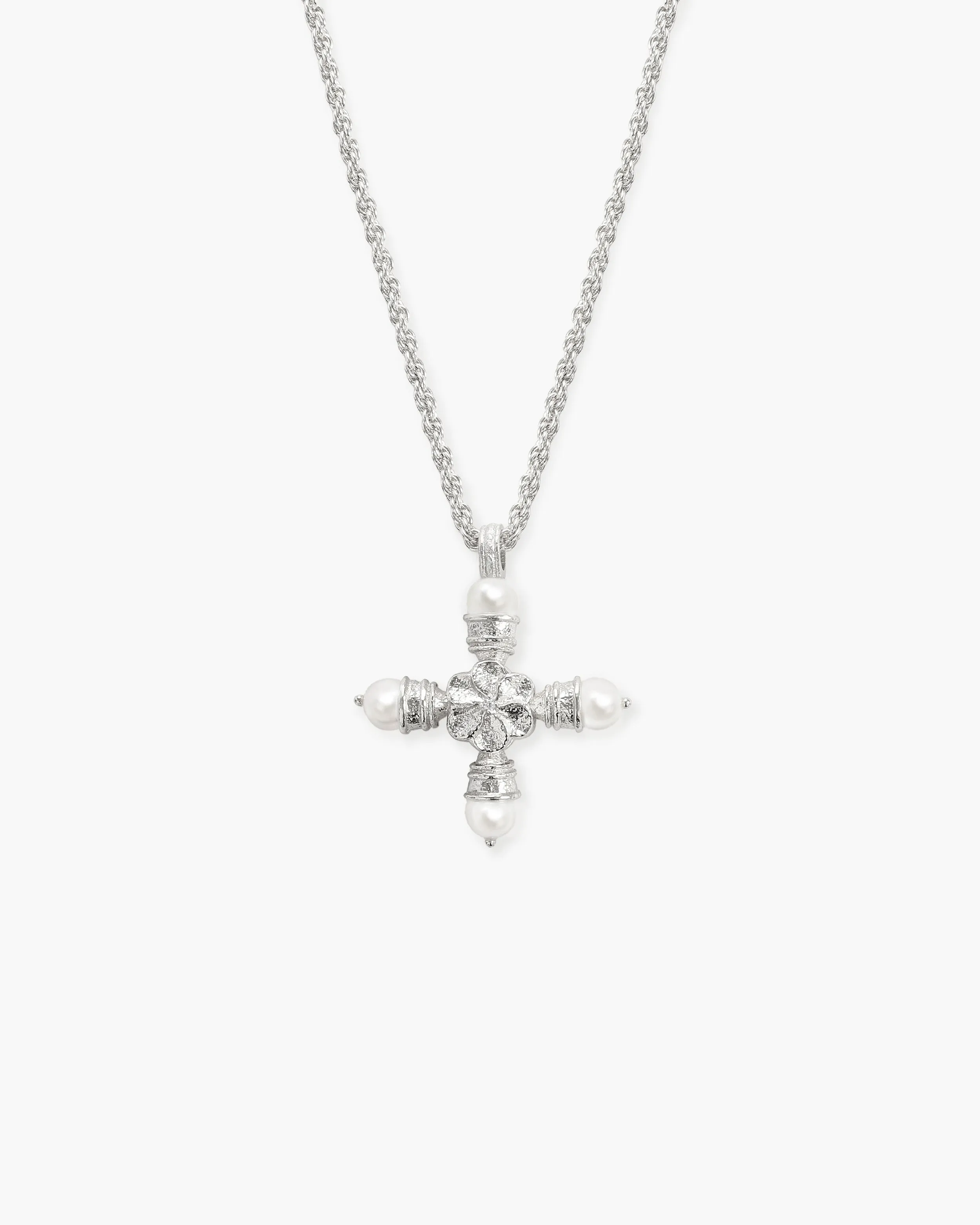 Florence Pearl Cross Necklace in Silver sold by En Route Jewelry