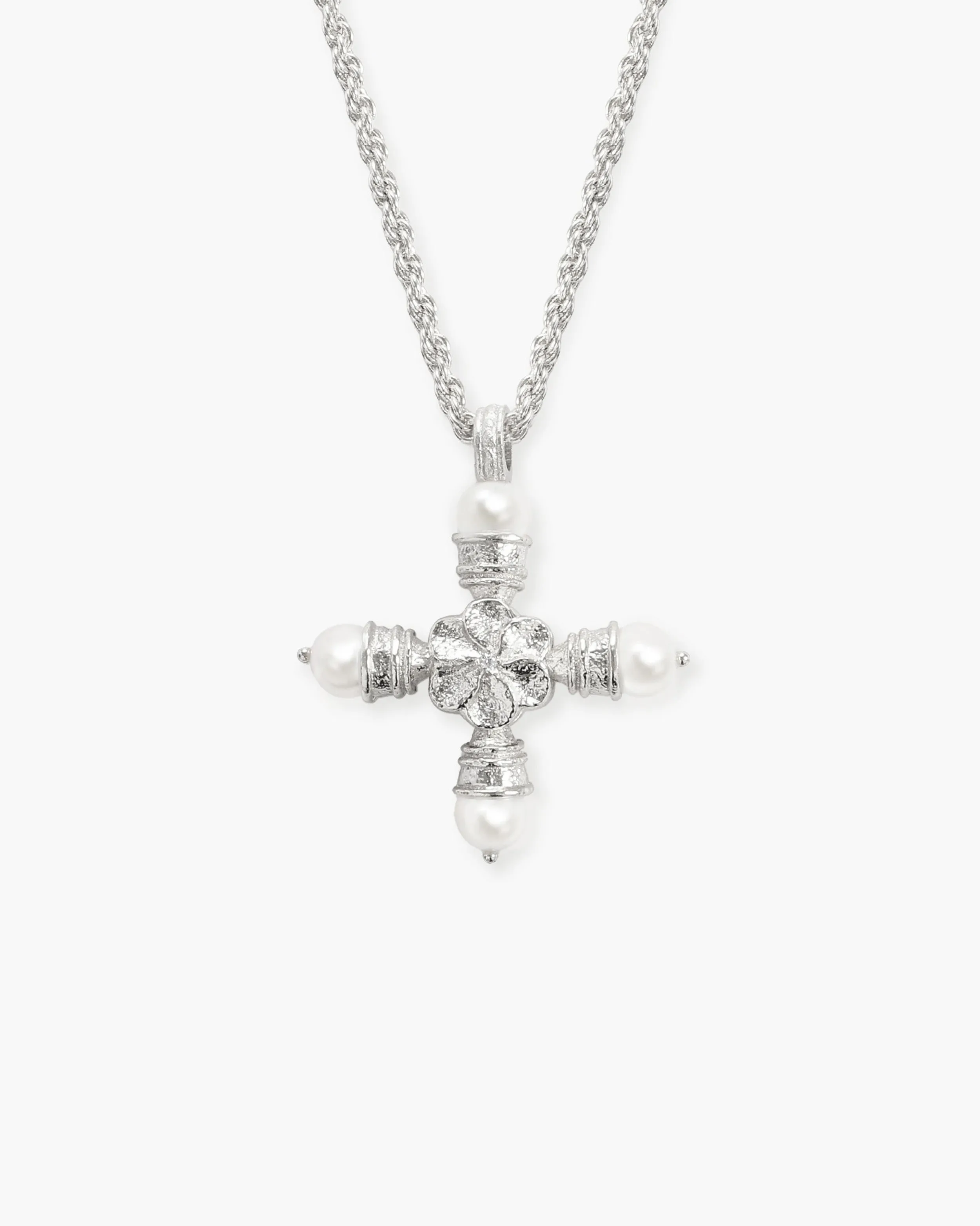 Florence Pearl Cross Necklace in Silver sold by En Route Jewelry product image thumbnail 5