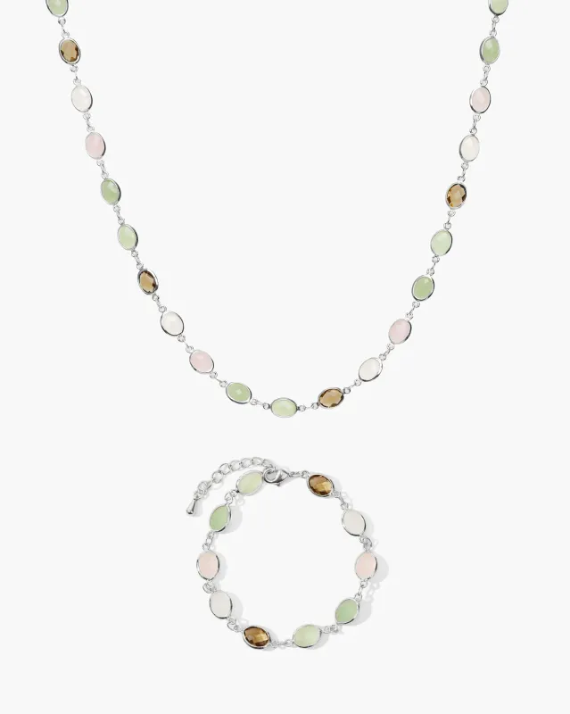 Whimsical Romance Stone Necklace and Bracelet Set in Silver sold by En Route Jewelry