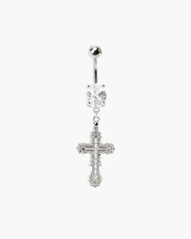 Everette Cross Belly Ring in Silver sold by En Route Jewelry