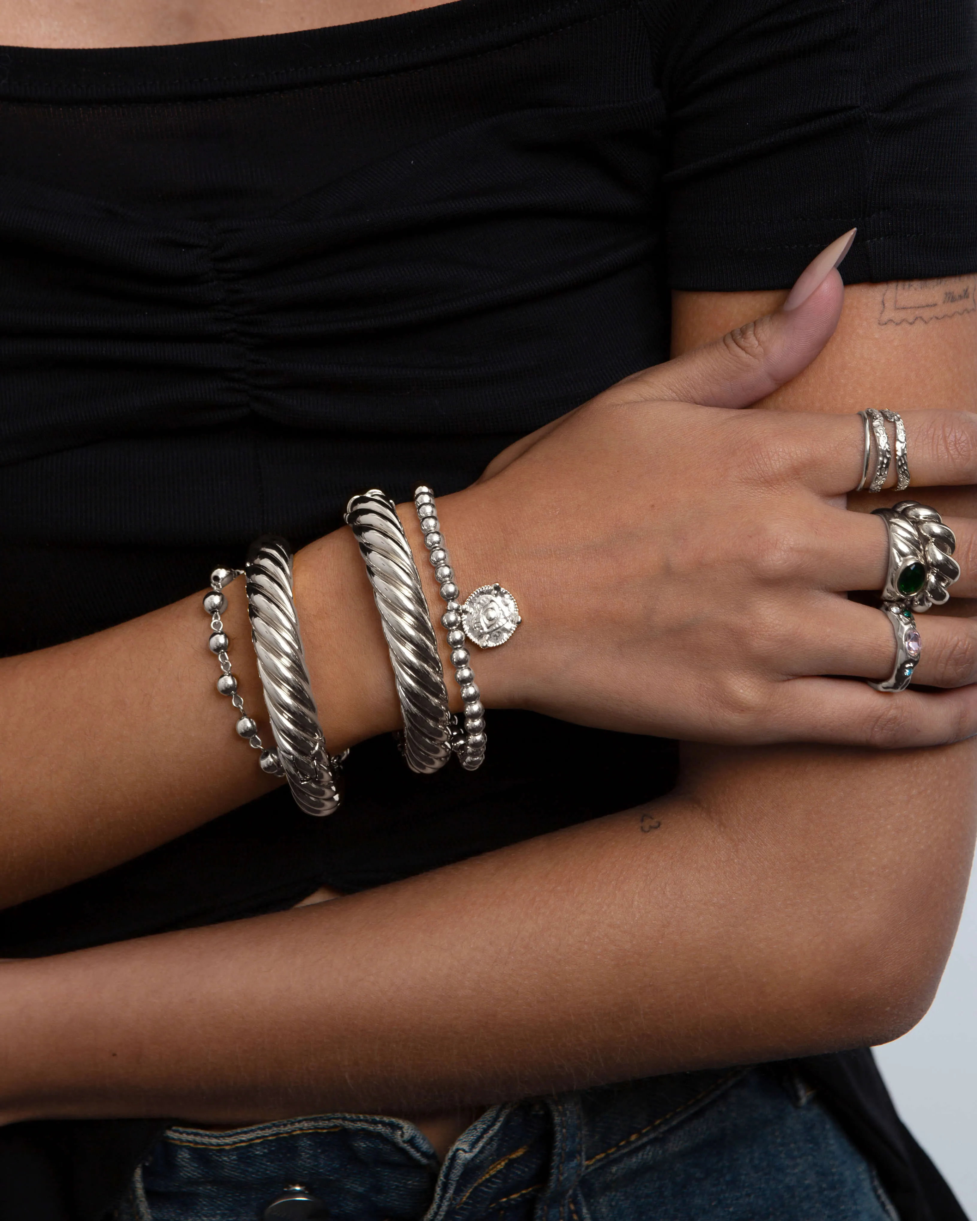 Silver Chunky Braided Bangle sold by En Route Jewelry product image thumbnail 4