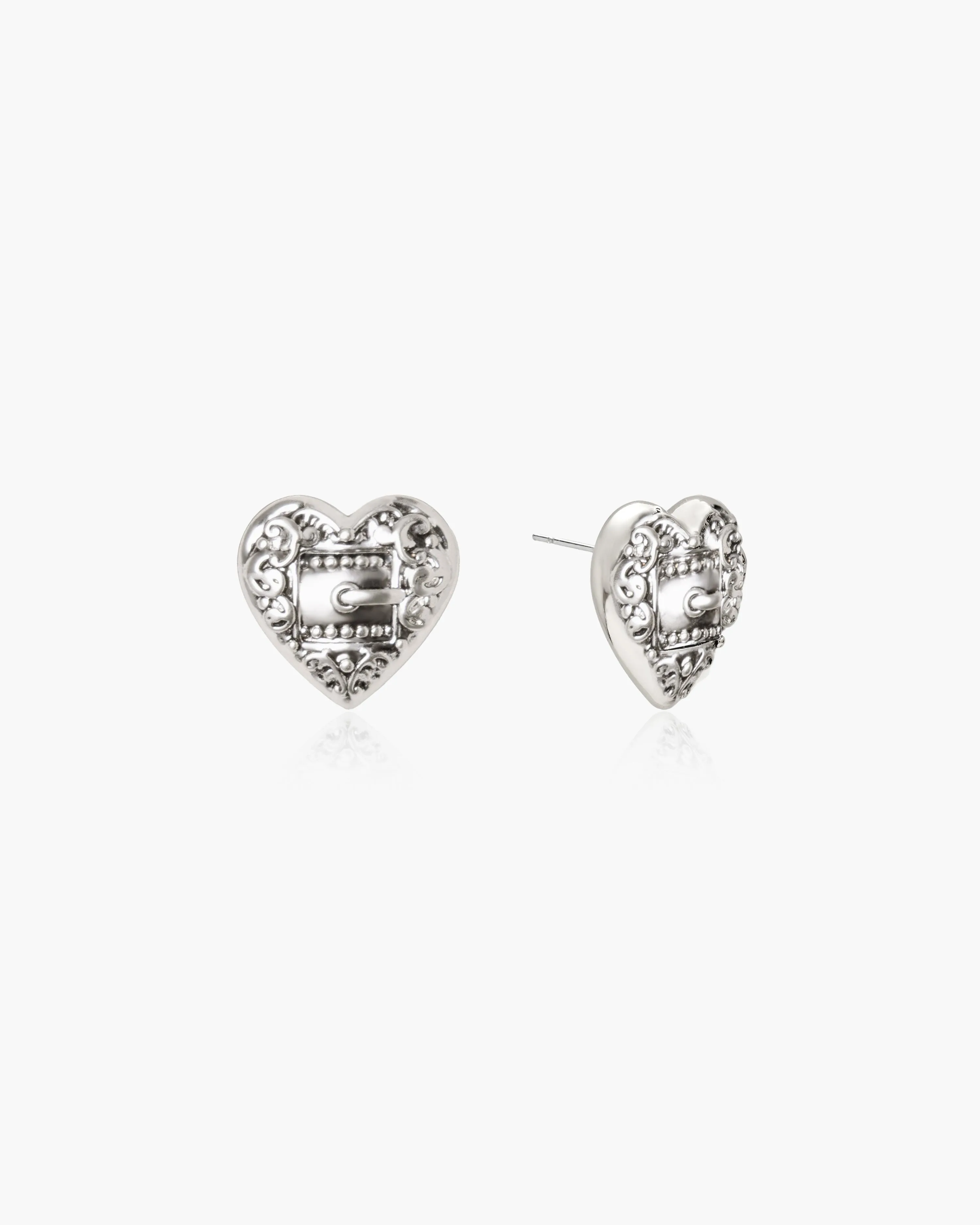 Belted Heart Stud Earrings in Silver sold by En Route Jewelry