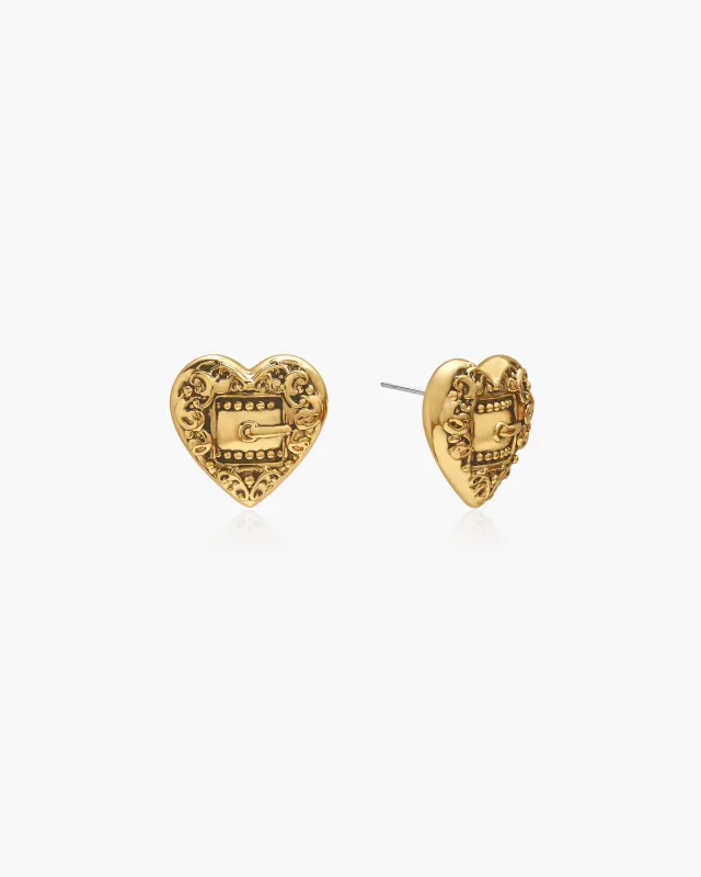Belted Heart Stud Earrings sold by En Route Jewelry