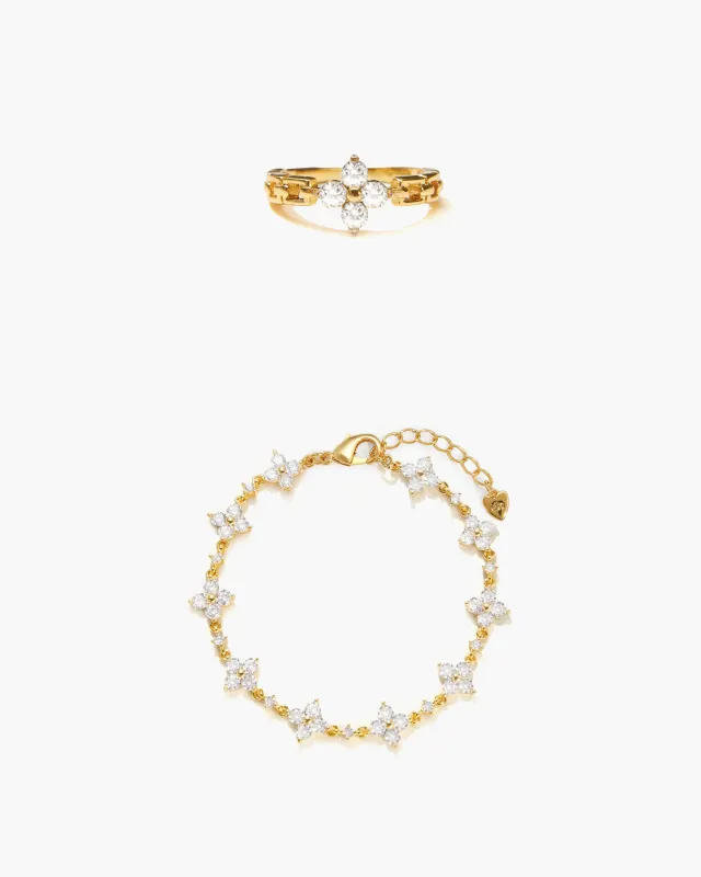 Sparkle Clover Bracelet and Ring Set sold by en route